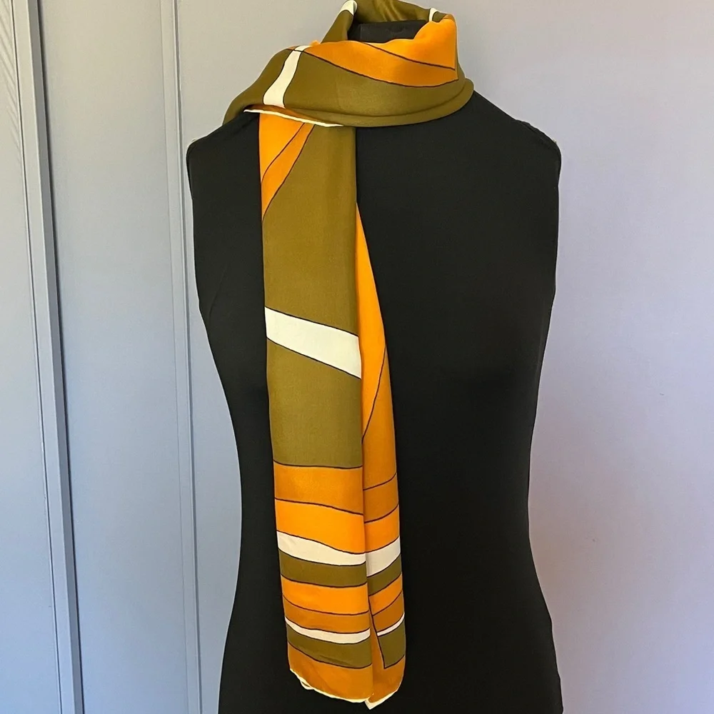 Vintage Vera Geometric Oblong Scarf Mustard Olive Orange
